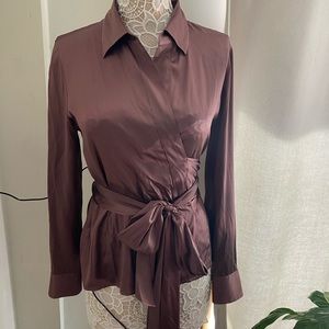 ANN TAYLOR silk wrap top- ambergine color size 12